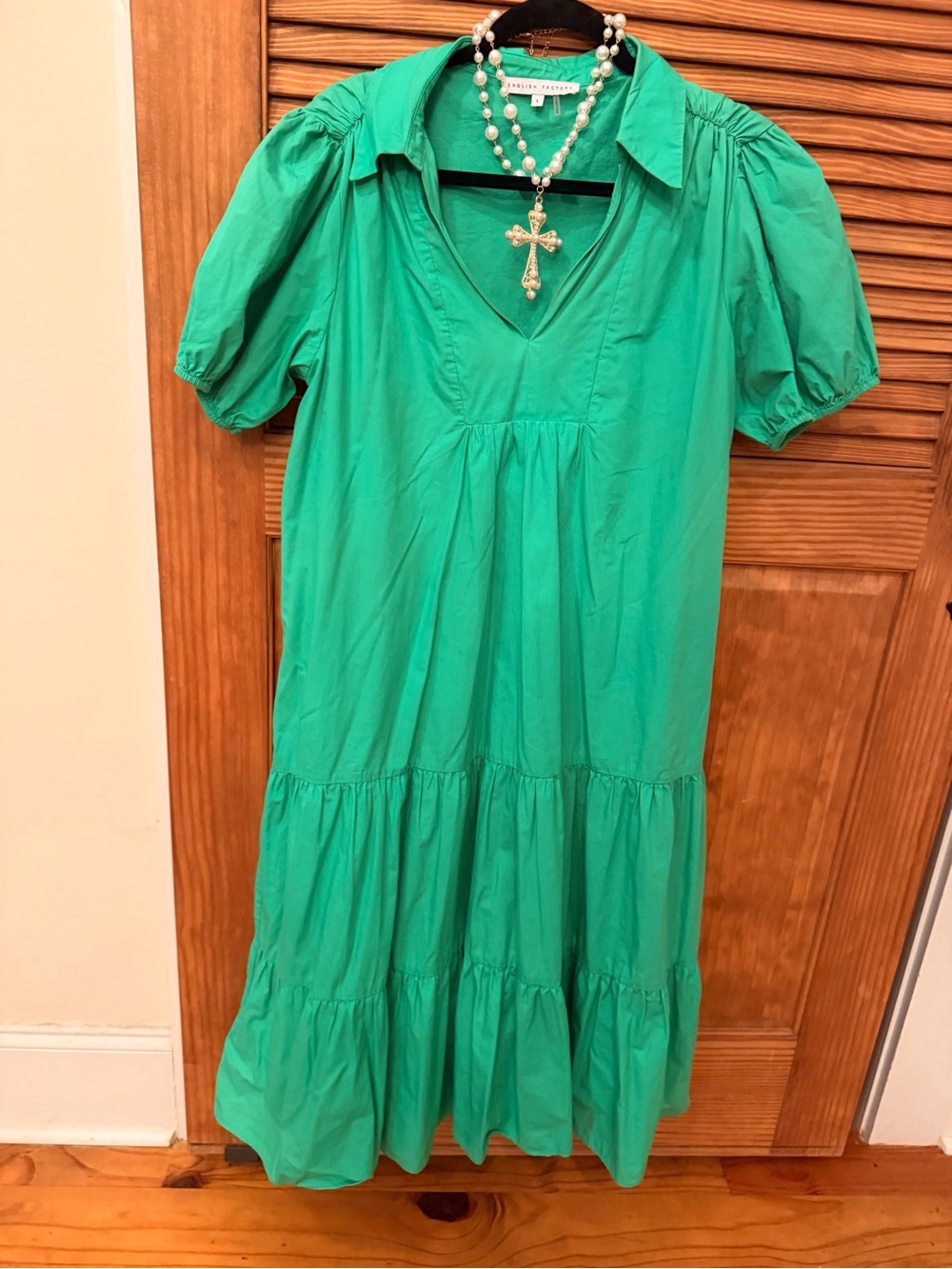 English Factory Green Puff-Sleeve Tiered Maxi Dress- L worn once